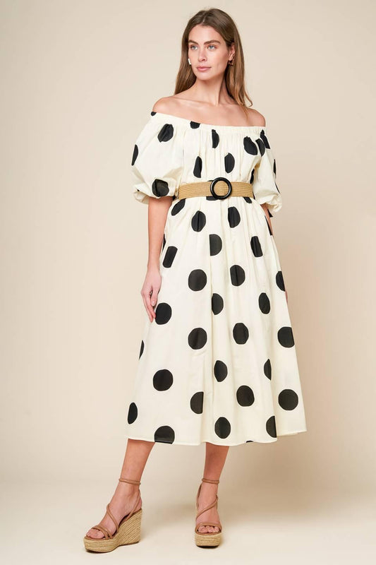 Hummingbird's Haven Off White Woven Midi Dress