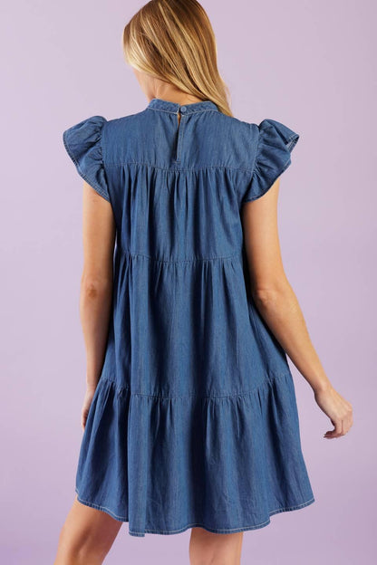 Match My Energy Woven Chambray Mini Dress