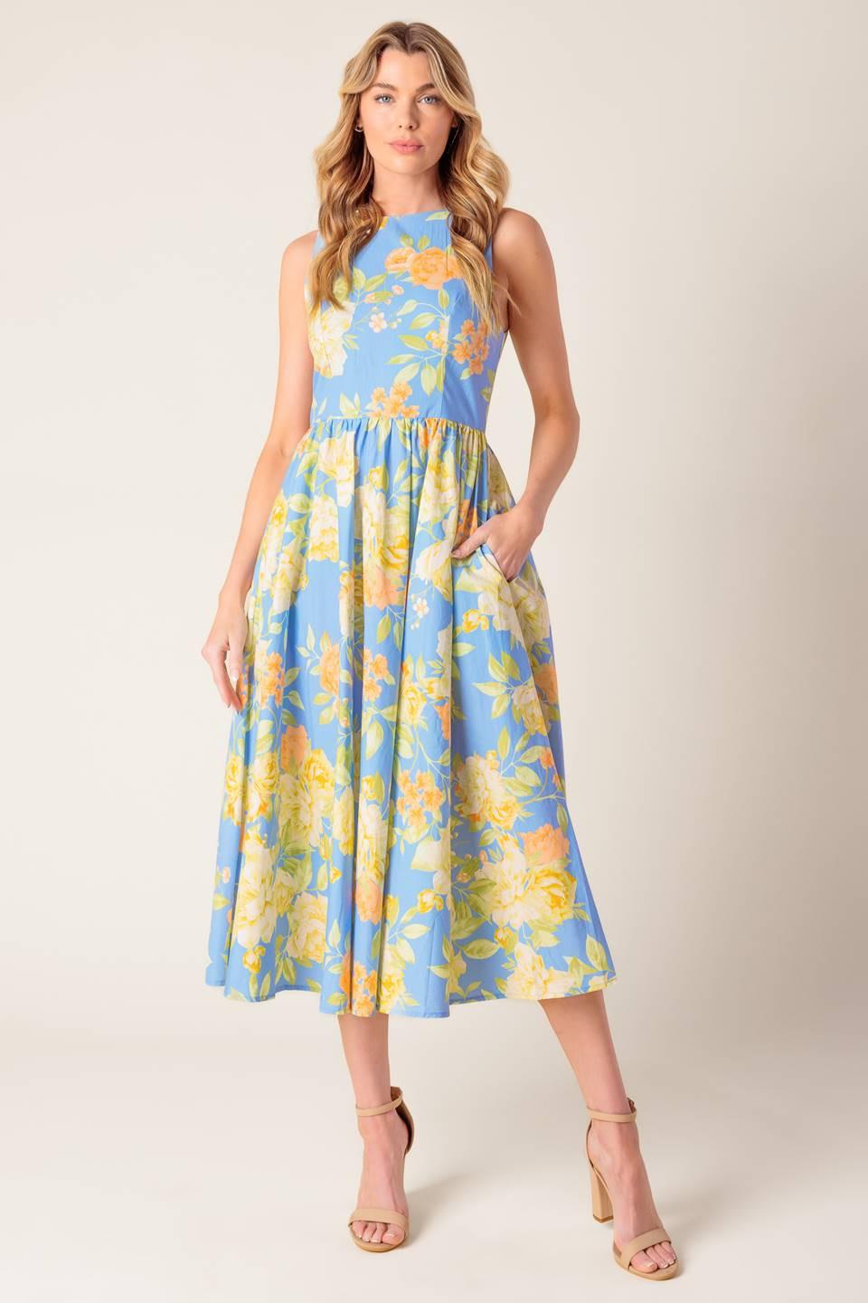 Like Magic Powder Blue Woven Midi Dress