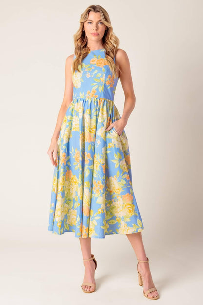 Like Magic Powder Blue Woven Midi Dress