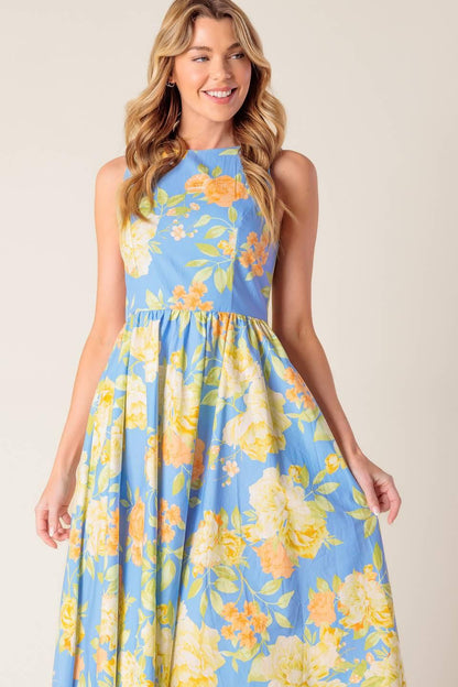 Like Magic Powder Blue Woven Midi Dress