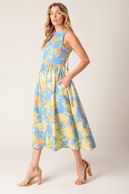 Like Magic Powder Blue Woven Midi Dress