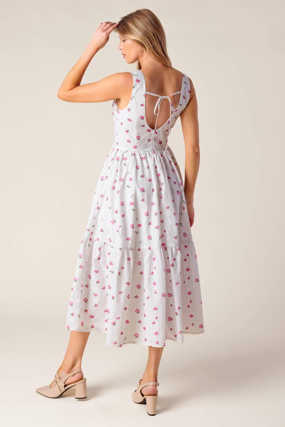Thena Garden Party Woven Eyelet Midi Dress