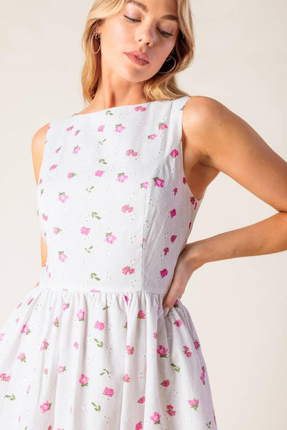 Thena Garden Party Woven Eyelet Midi Dress