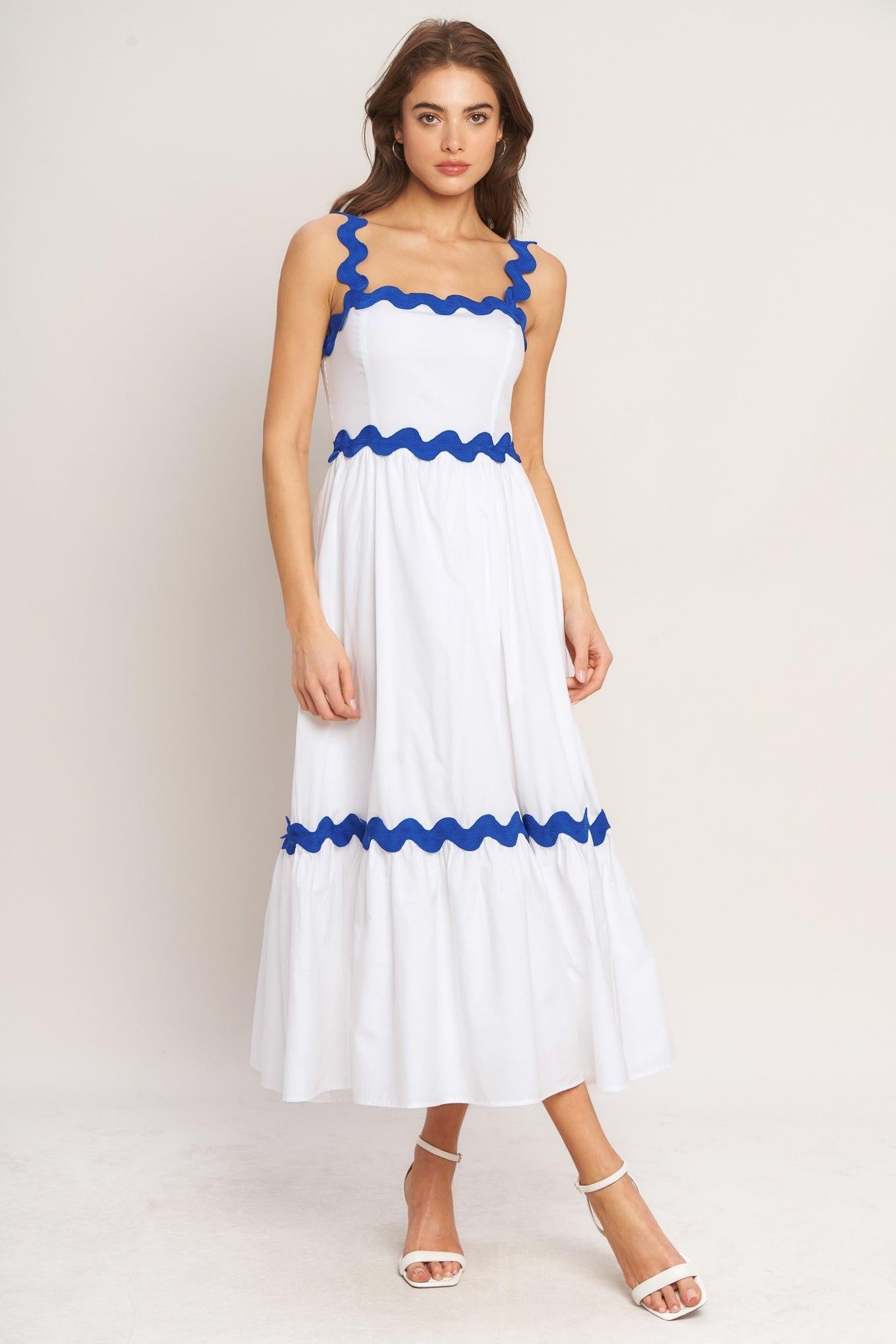 Santorini Waves Woven Midi Dress