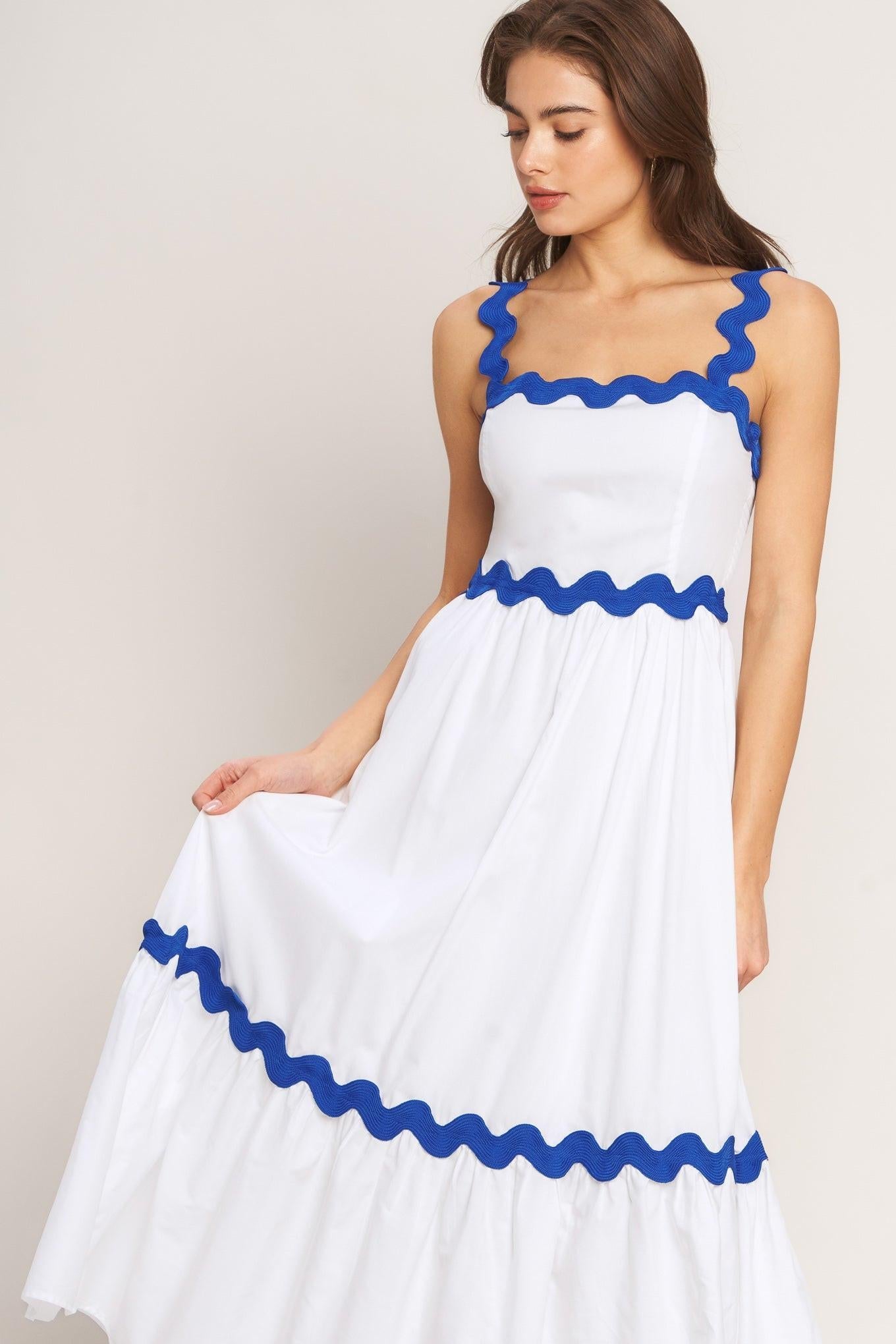Santorini Waves Woven Midi Dress