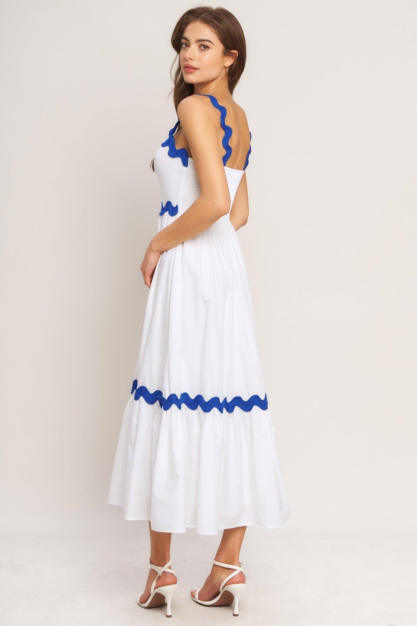 Santorini Waves Woven Midi Dress