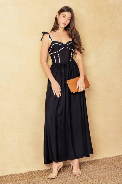 Lovely Darling Black Woven Midi Dress