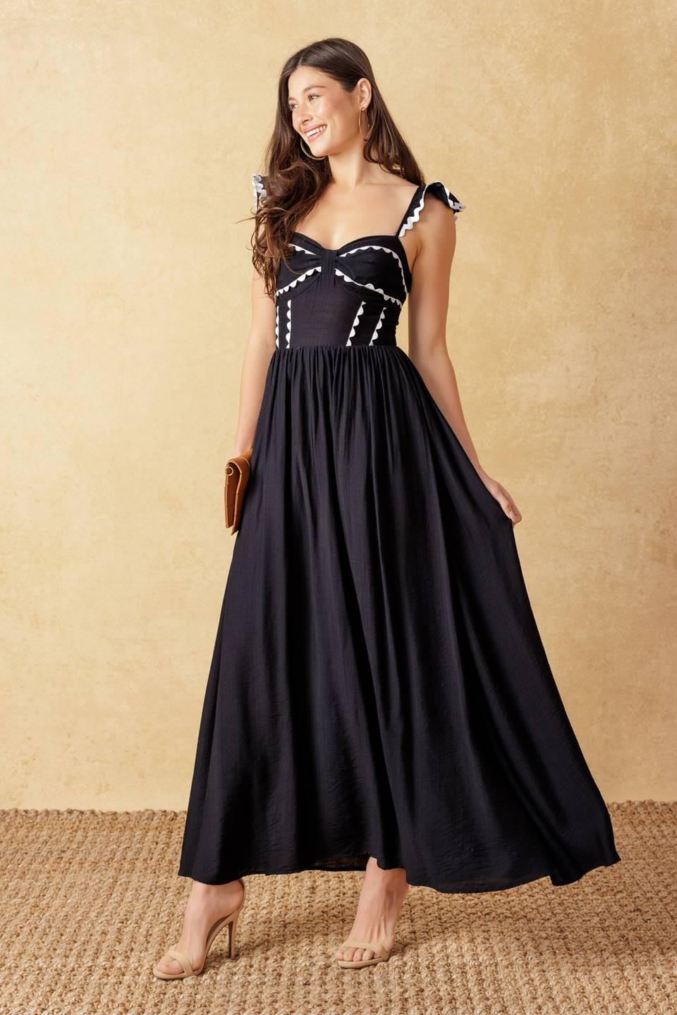 Lovely Darling Black Woven Midi Dress