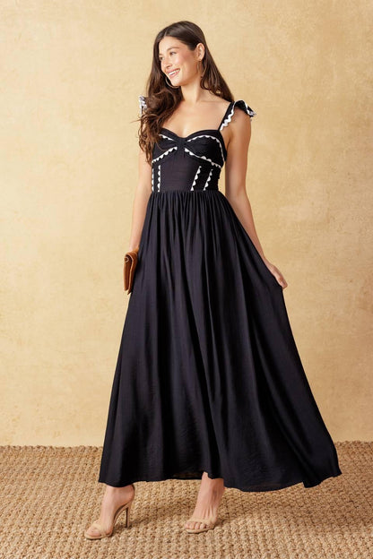Lovely Darling Black Woven Midi Dress