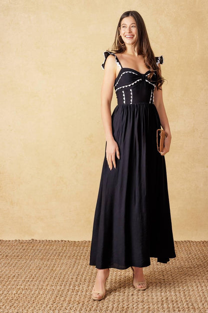Lovely Darling Black Woven Midi Dress