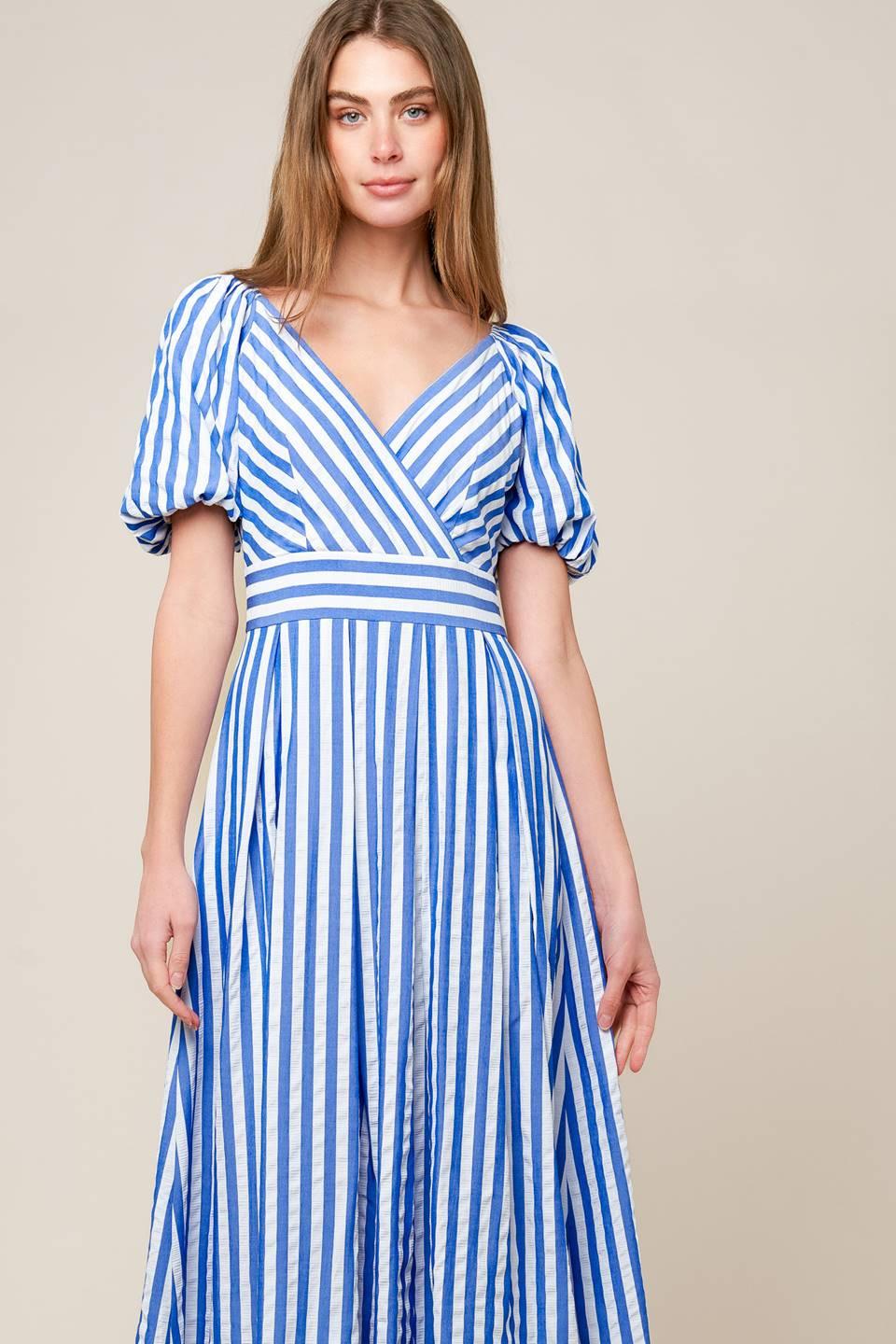 Sunset Steps Blue Woven Midi Dress