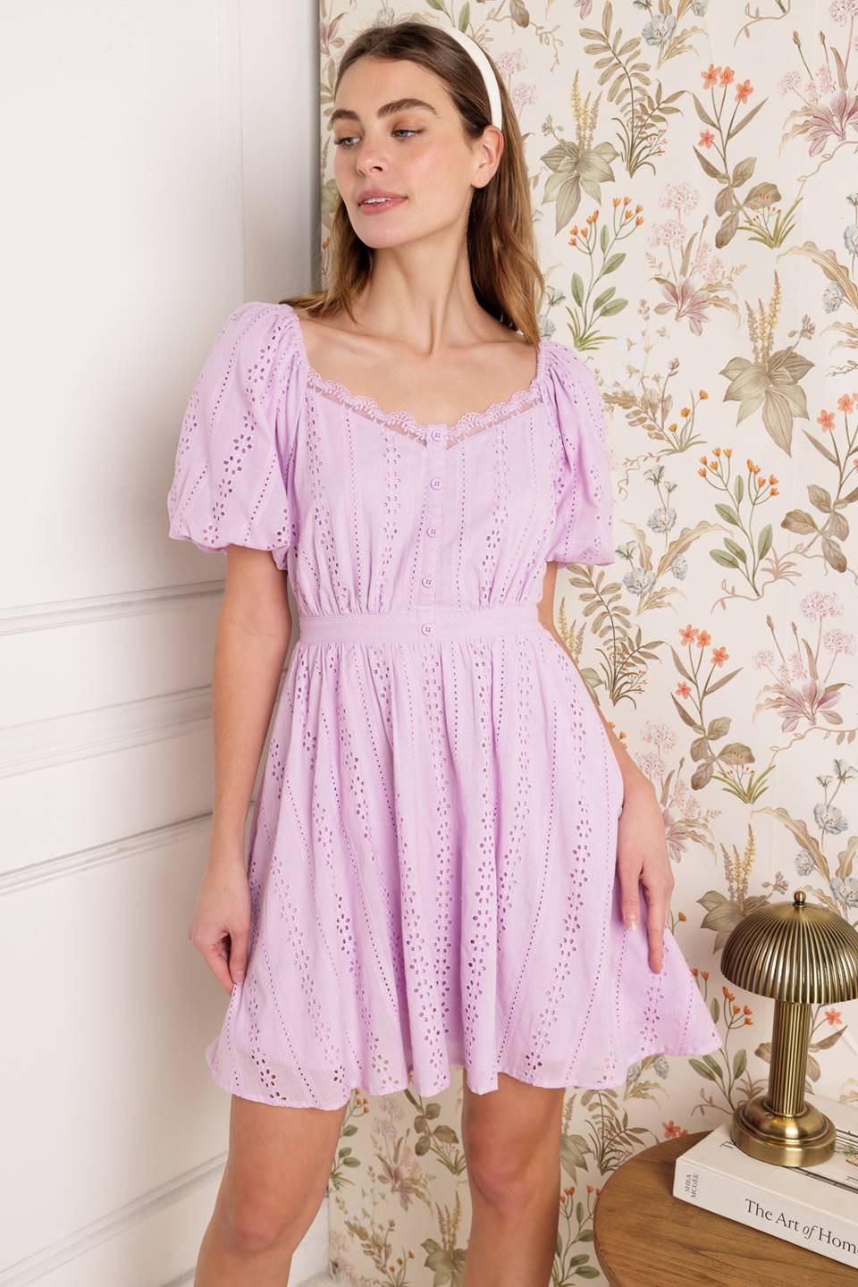 Midnight Mirage Gown Woven Eyelet Mini Dress