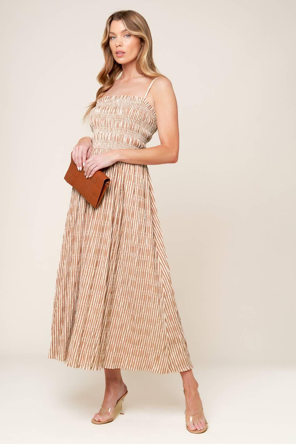 Valhalla Brown Striped Woven Midi Dress