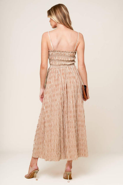Valhalla Brown Striped Woven Midi Dress