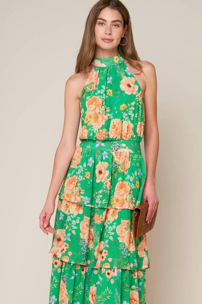 Porcelain Bloom Woven Maxi Dress