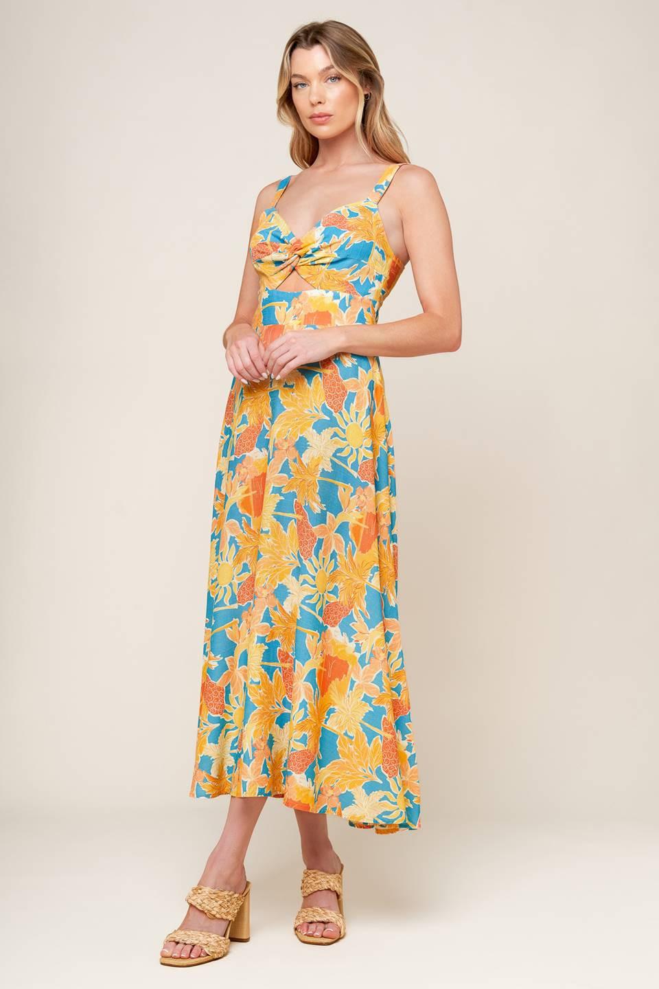 Twirl Me Blue Woven Midi Dress