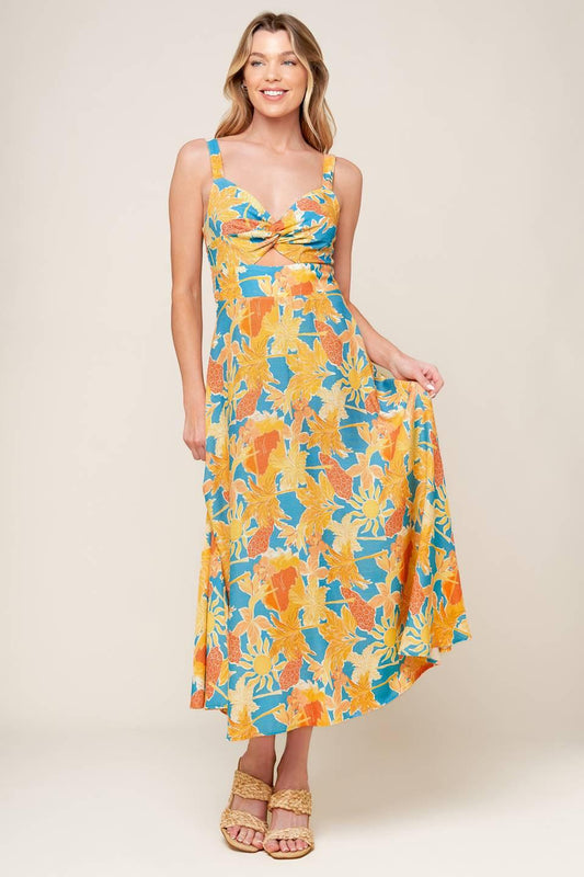 Twirl Me Blue Woven Midi Dress