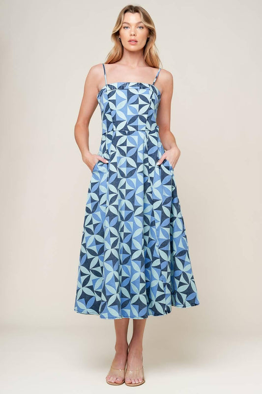 Gwenny Blue Denim Midi Dress
