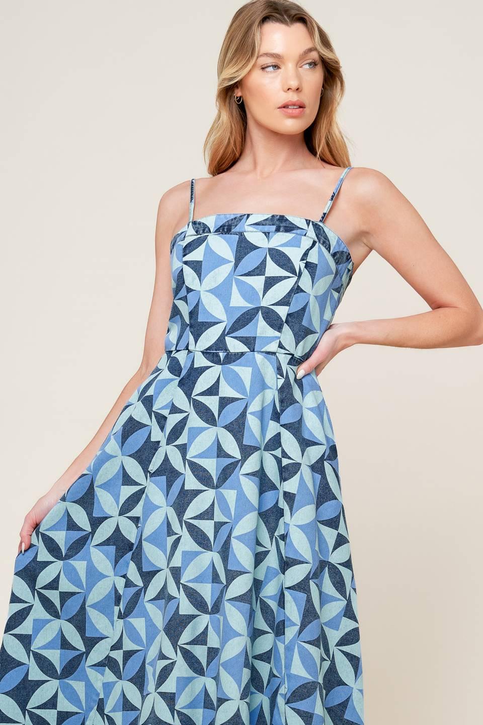 Gwenny Blue Denim Midi Dress