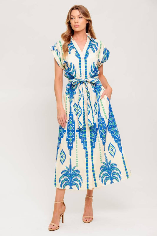 Softly Spoken Blue Woven Midi Dress