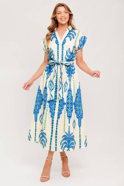 Softly Spoken Blue Woven Midi Dress