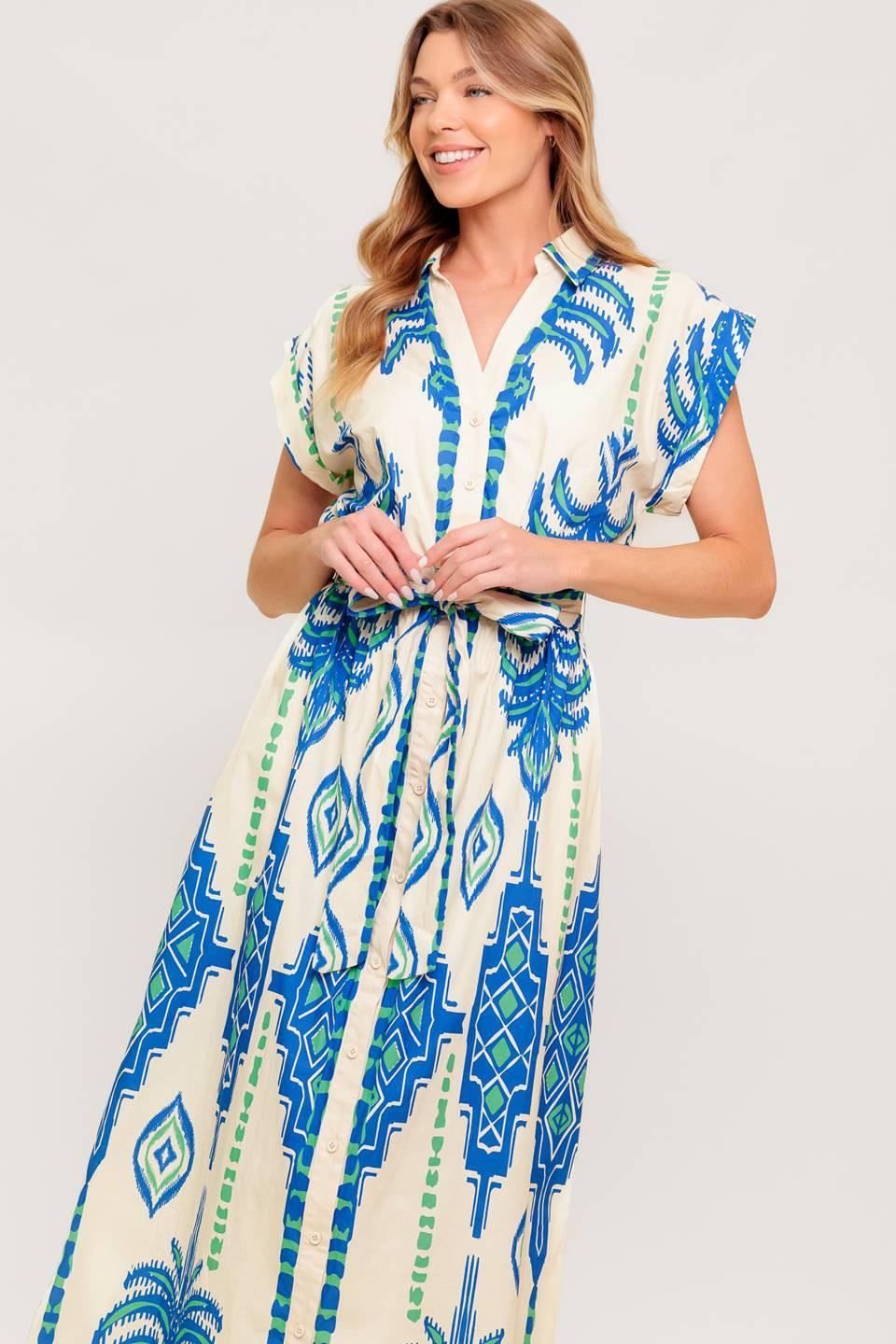 Softly Spoken Blue Woven Midi Dress
