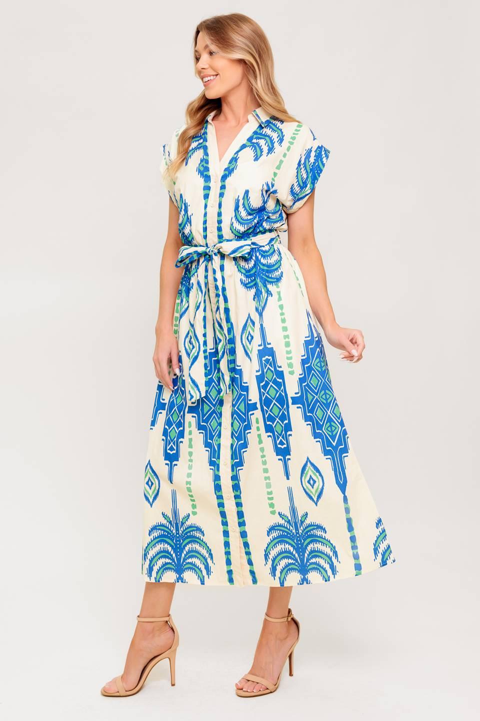 Softly Spoken Blue Woven Midi Dress