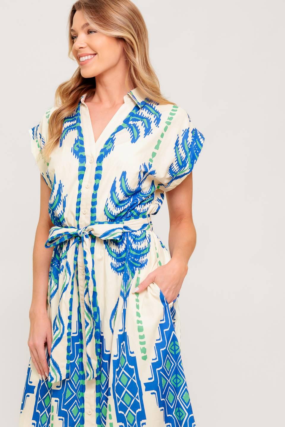 Softly Spoken Blue Woven Midi Dress
