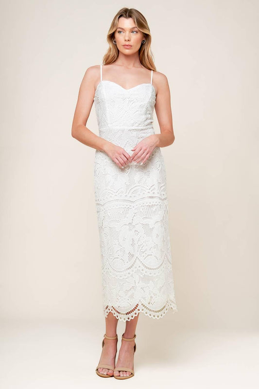 The Josephine Off White Woven Midi Dress