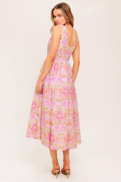 Under the Sun Pink Woven Midi Dress