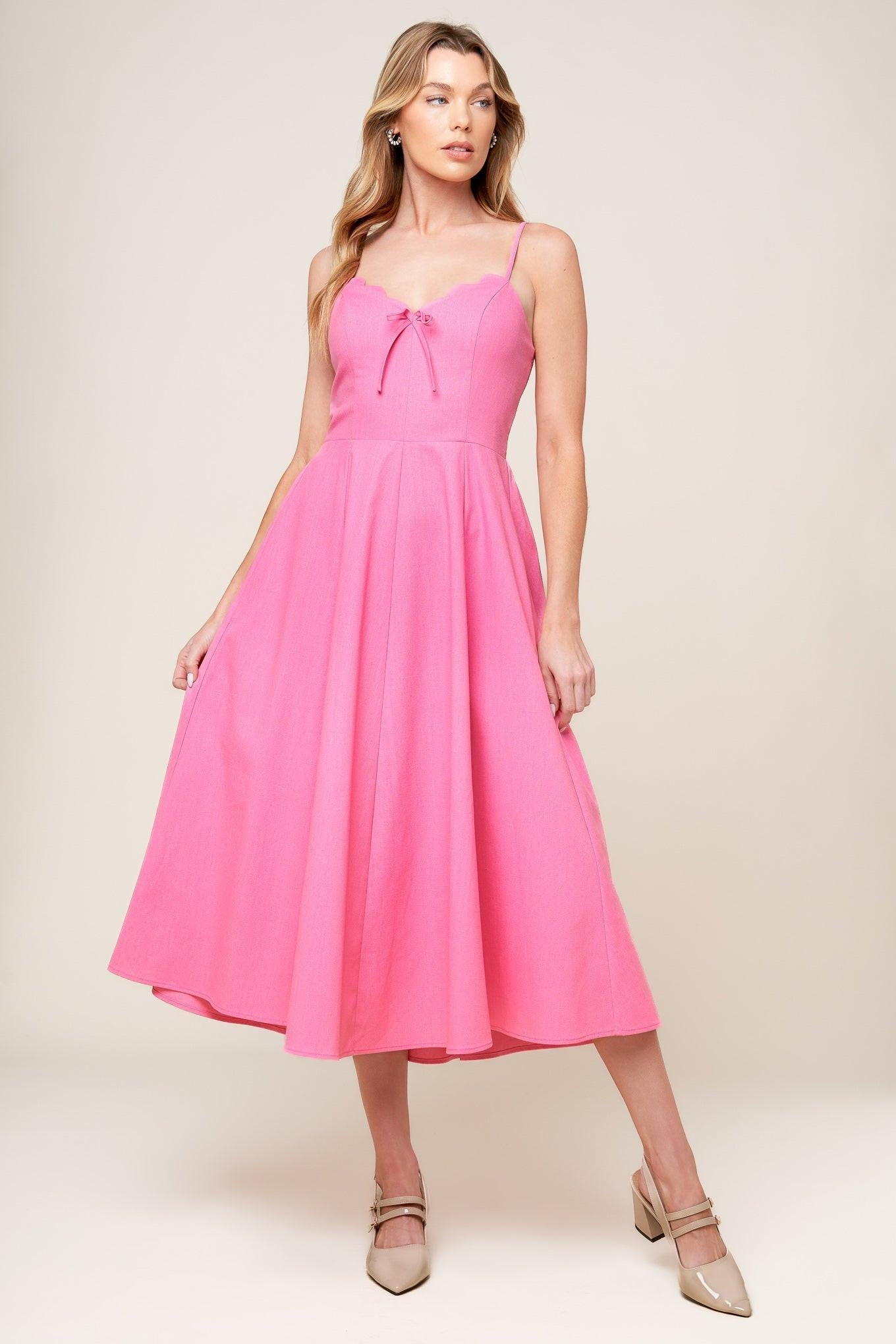 Let the Light Pink Woven Midi Dress