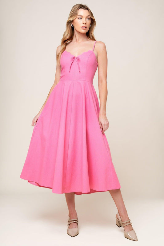 Let the Light Pink Woven Midi Dress