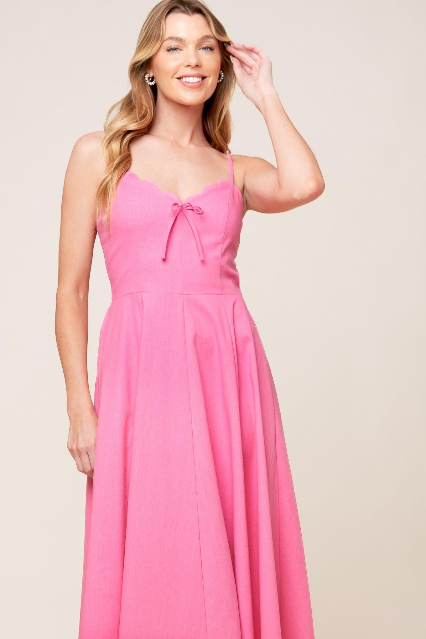 Let the Light Pink Woven Midi Dress