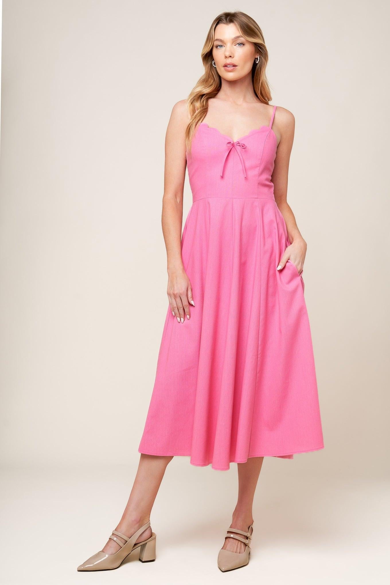 Let the Light Pink Woven Midi Dress