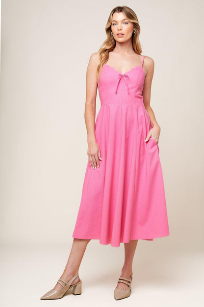 Let the Light Pink Woven Midi Dress