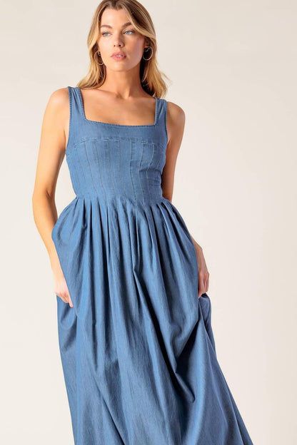 Passiflora Indigo Denim Midi Dress