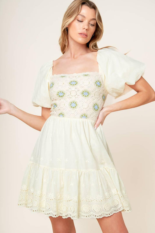 Lola Grass Cream Woven Mini Dress
