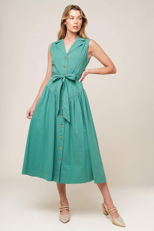 Wishing Well Teal Green Woven Midi Dress