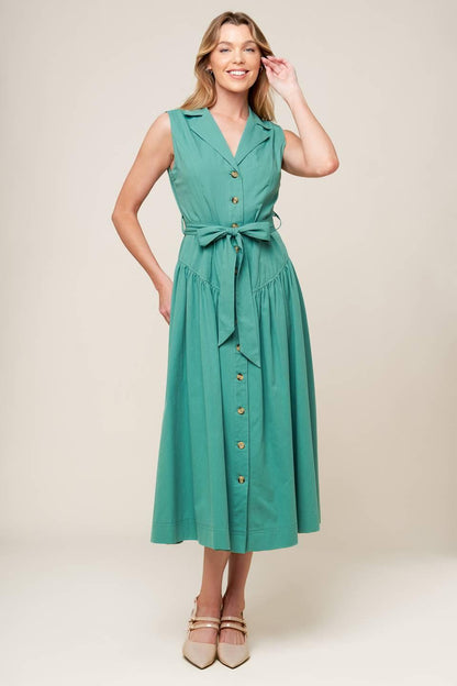 Wishing Well Teal Green Woven Midi Dress