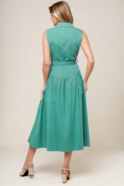 Wishing Well Teal Green Woven Midi Dress