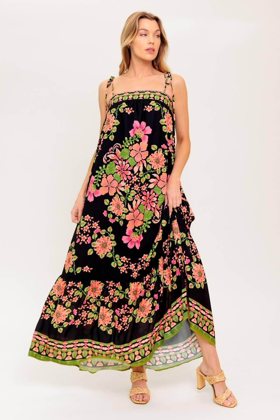 Summer Glow Black Woven Maxi Dress