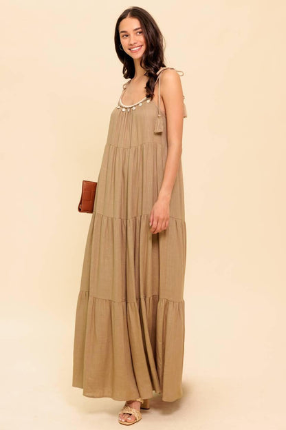 World of Possiblilities Taupe Woven Maxi Dress