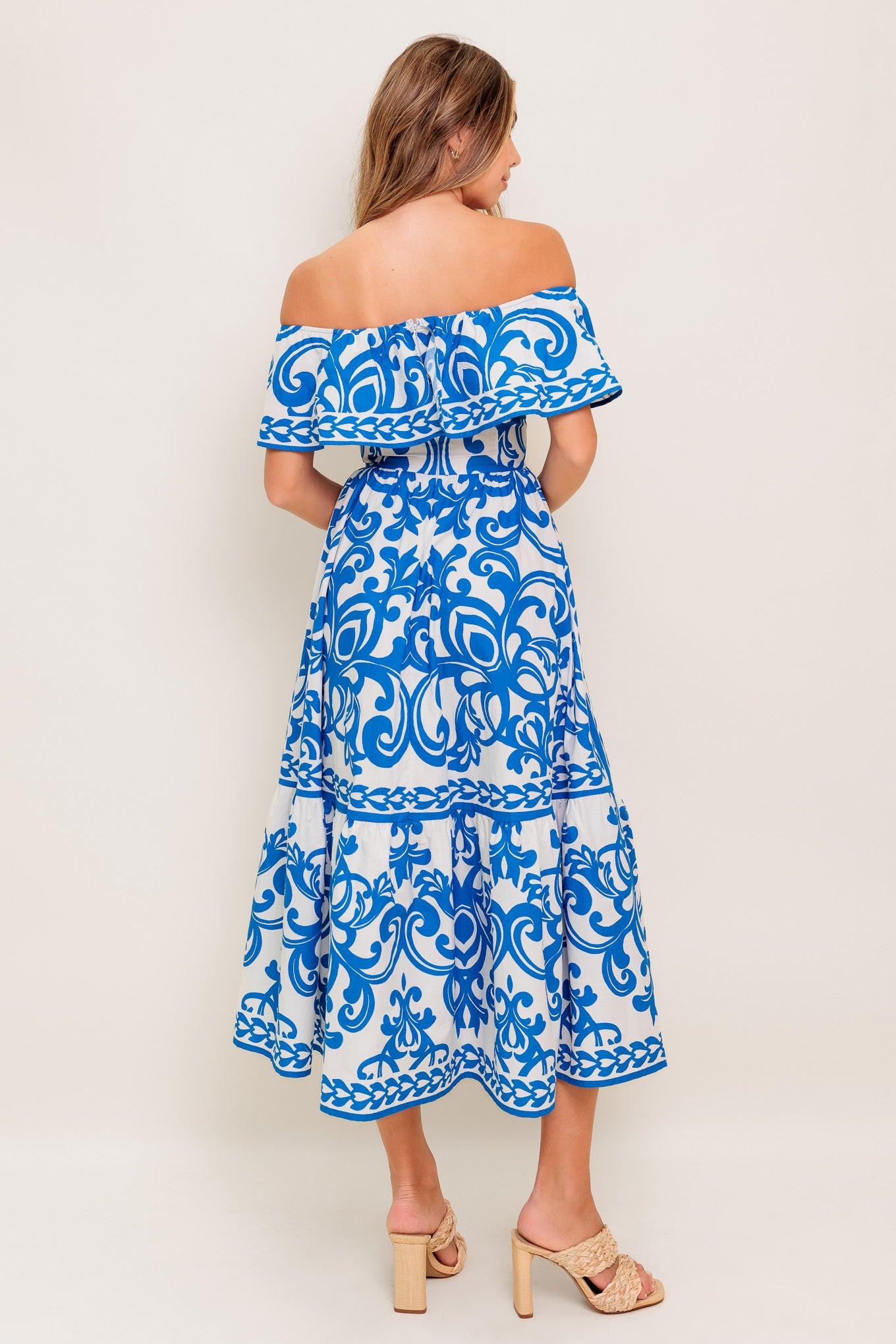 Bloom Serenade Blue Woven Midi Dress