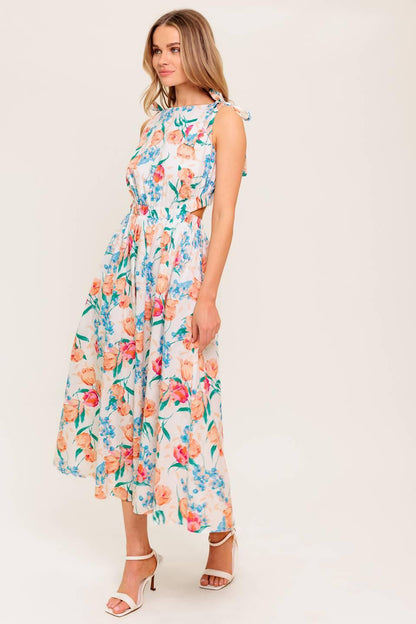 Whispering Flora Woven Midi Dress