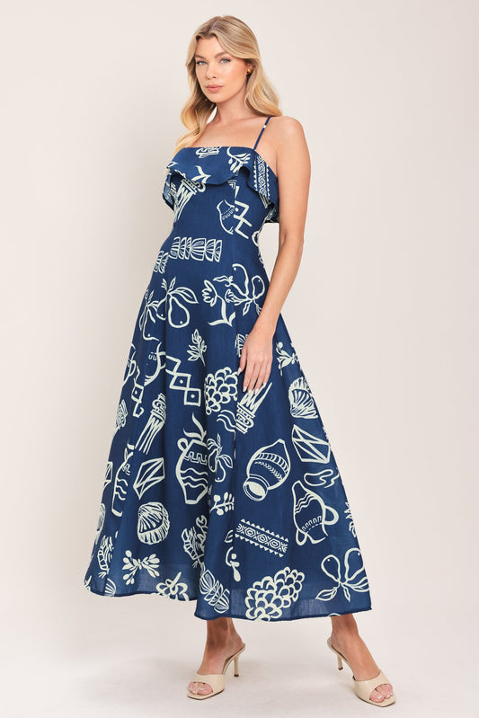 Coastal Sketch Woven Midi Dress