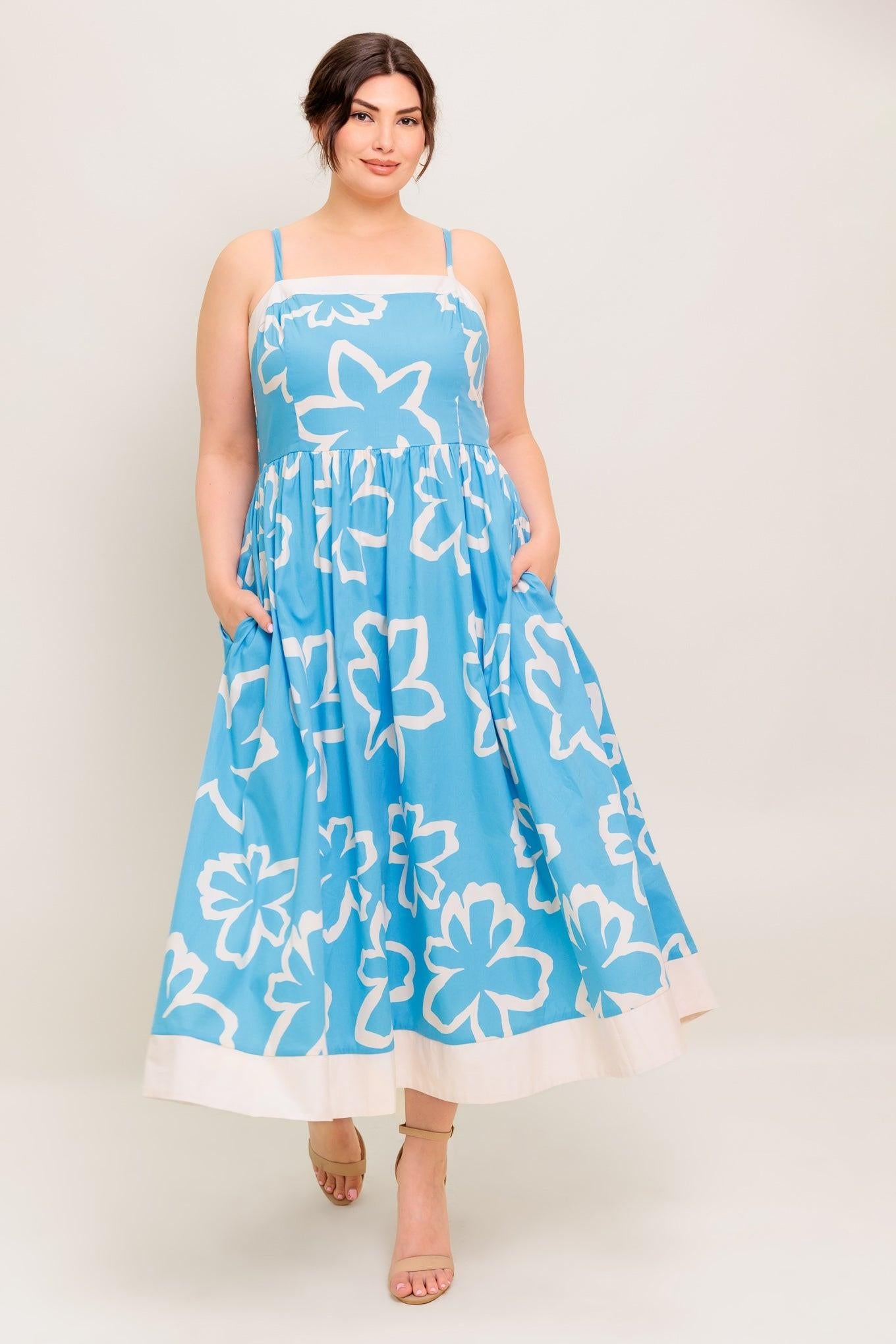 Serene Petals Blue Woven Midi Dress