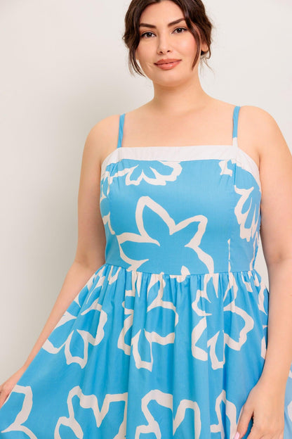 Serene Petals Blue Woven Midi Dress