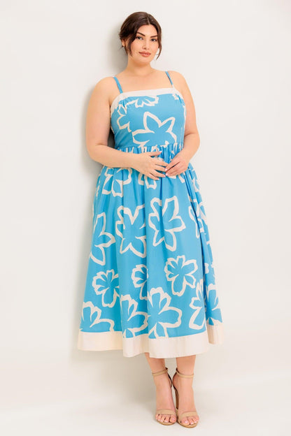 Serene Petals Blue Woven Midi Dress