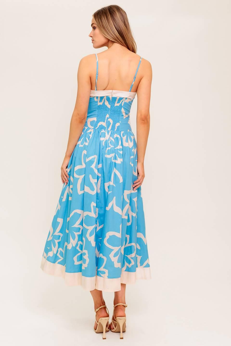 Serene Petals Blue Woven Midi Dress